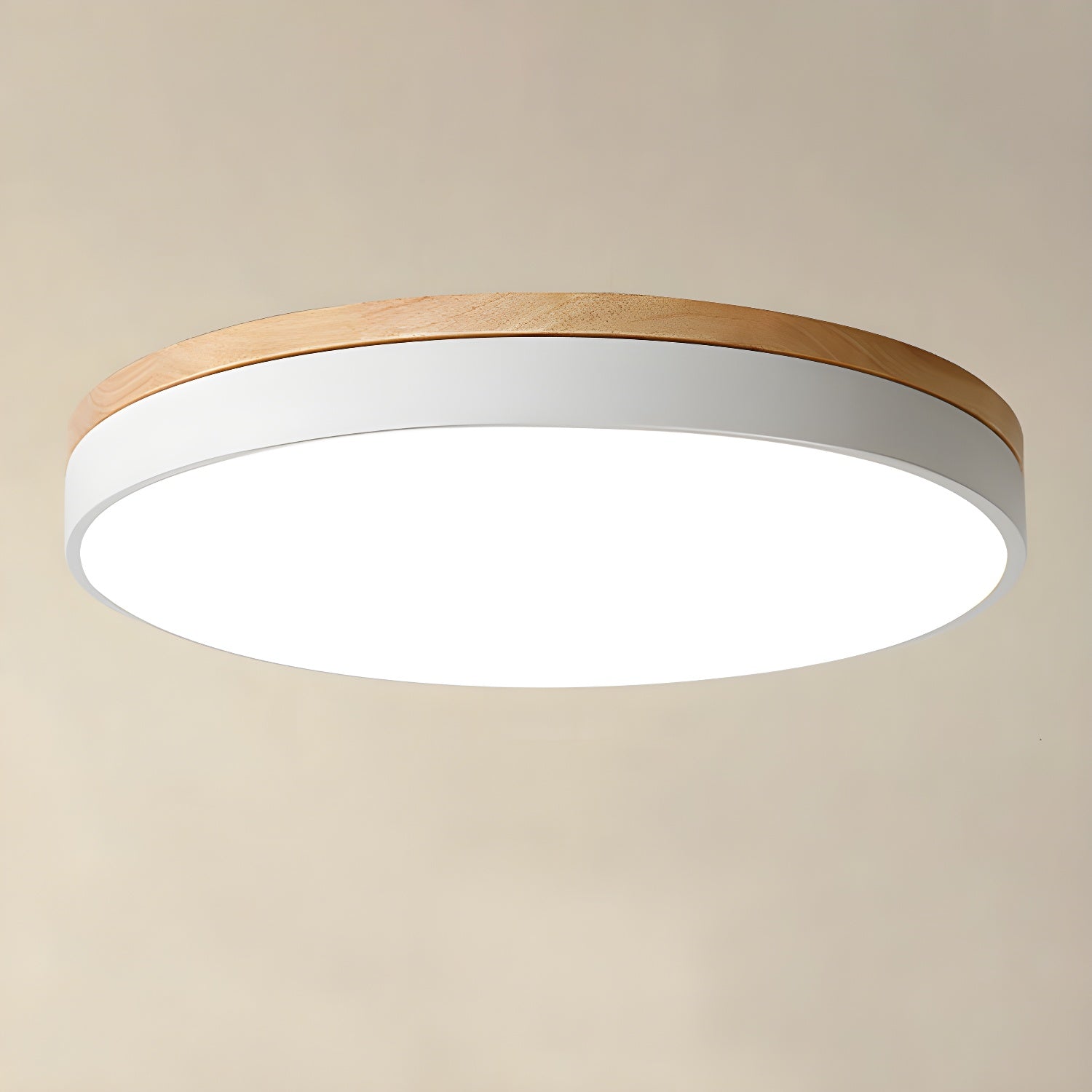 Modern Circular Wood LED Flush Mount Ceiling Lamp for Living Room and Bedroom