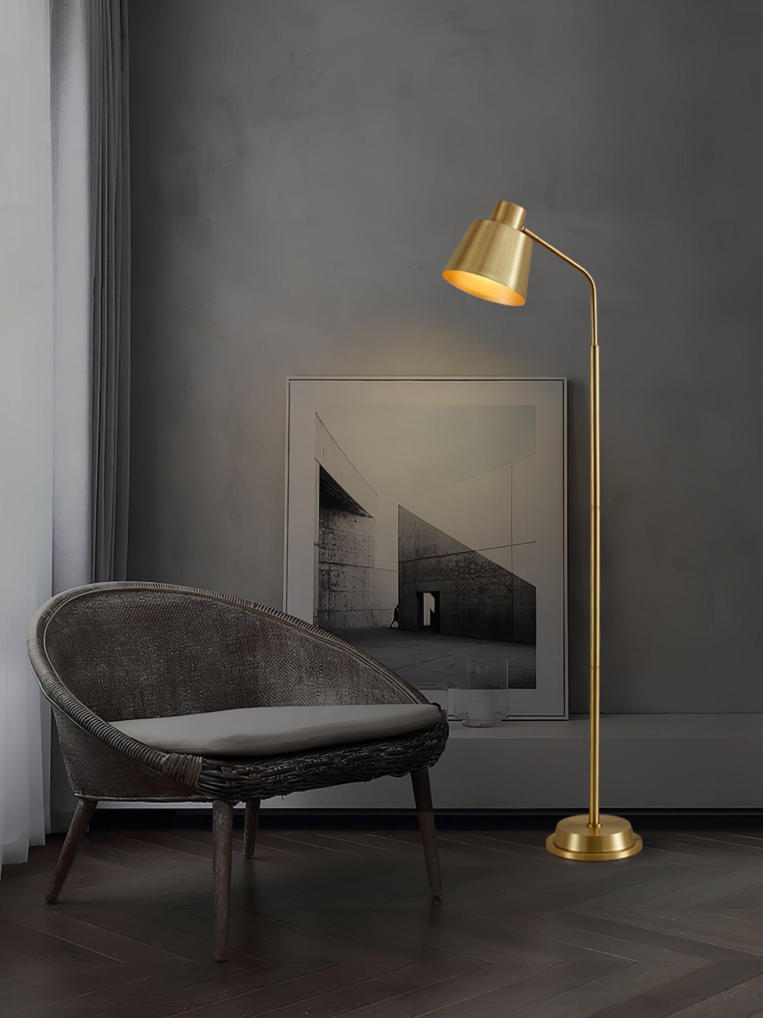 Contemporary Brass Gold Standing Floor Lamp Minimalist LED Lighting for Living Room