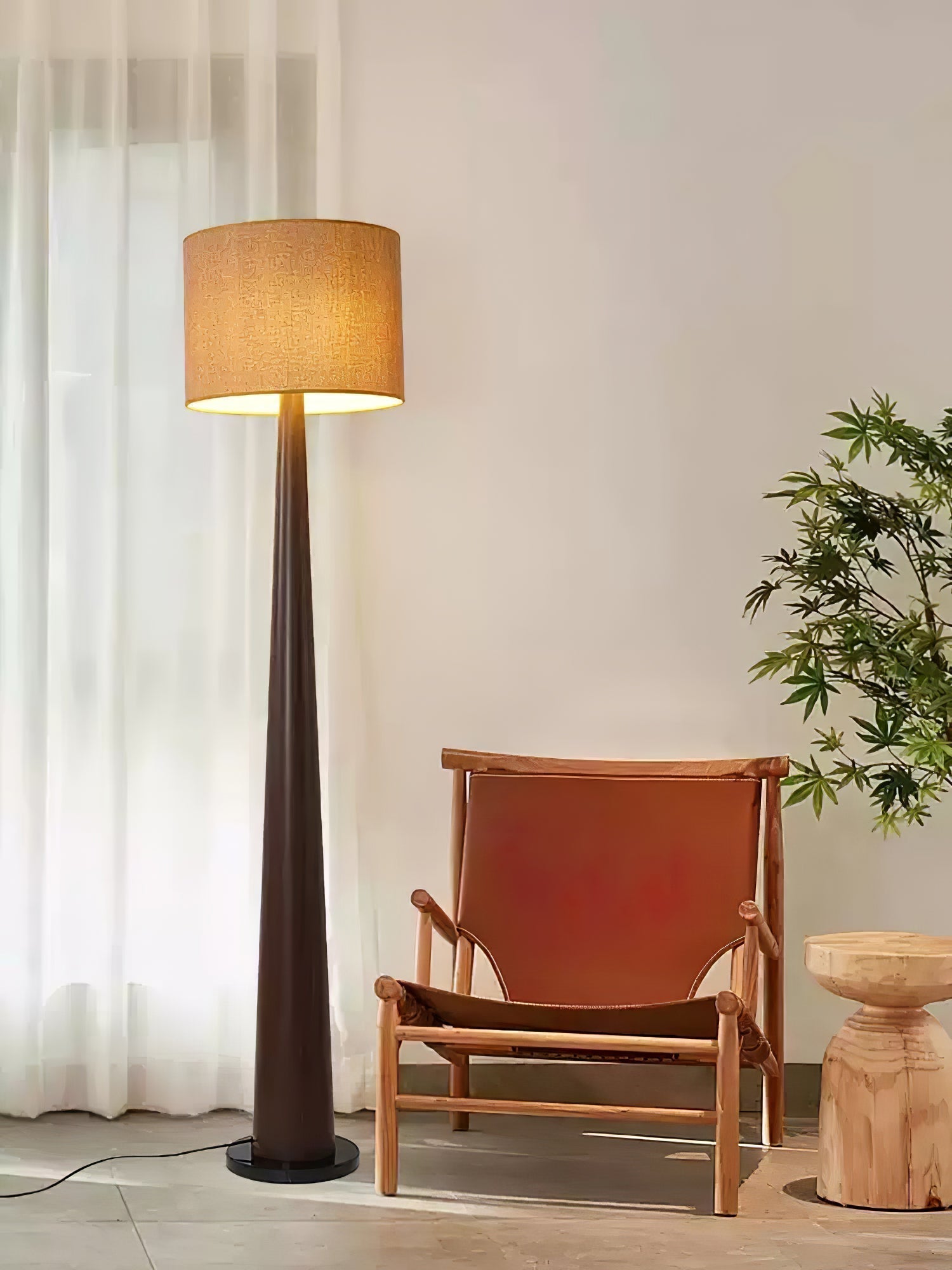 Zhanming Modern Wooden Floor Lamp with Marble Base and Tall Fabric Shade Uplight
