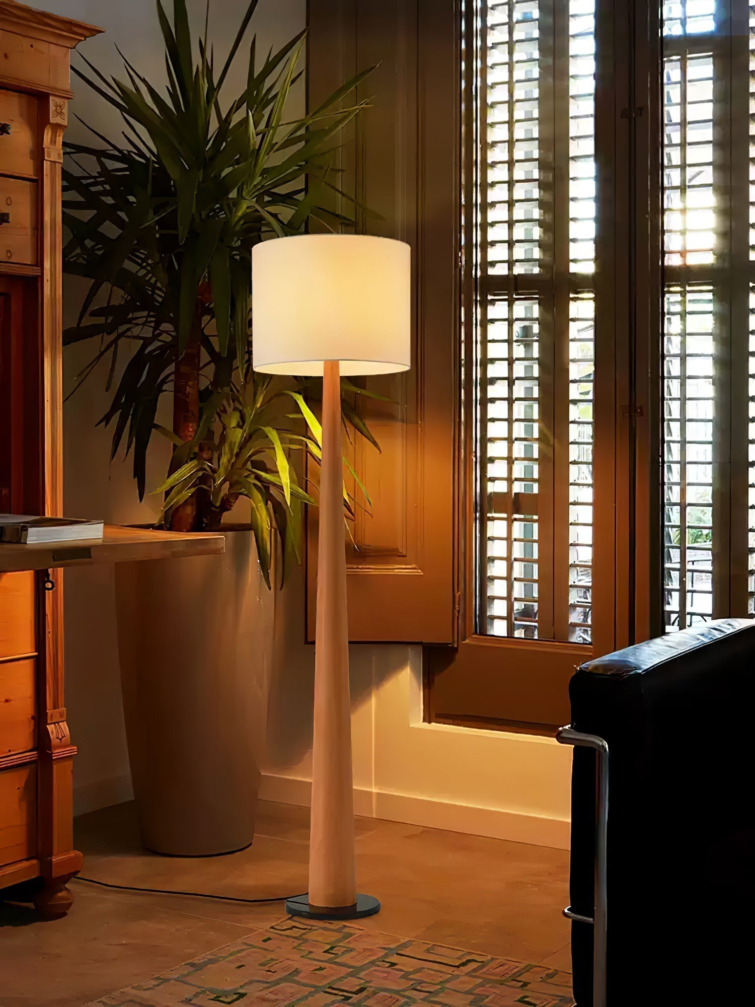 Zhanming Modern Wooden Floor Lamp with Marble Base and Tall Fabric Shade Uplight