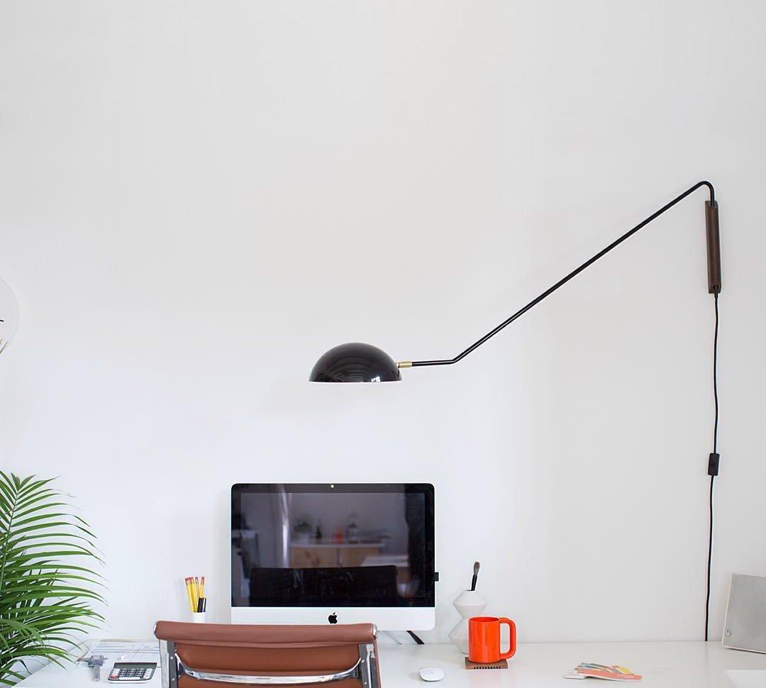 Adjustable Modern Swing Arm Wall Sconce with Dome Shade and Wooden Bracket Plug In Light