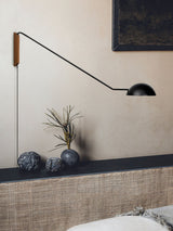 Adjustable Modern Swing Arm Wall Sconce with Dome Shade and Wooden Bracket Plug In Light