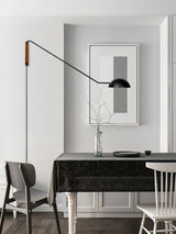 Adjustable Modern Swing Arm Wall Sconce with Dome Shade and Wooden Bracket Plug In Light