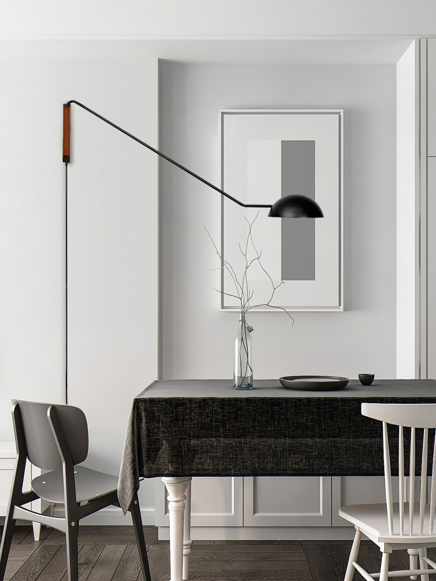 Adjustable Modern Swing Arm Wall Sconce with Dome Shade and Wooden Bracket Plug In Light