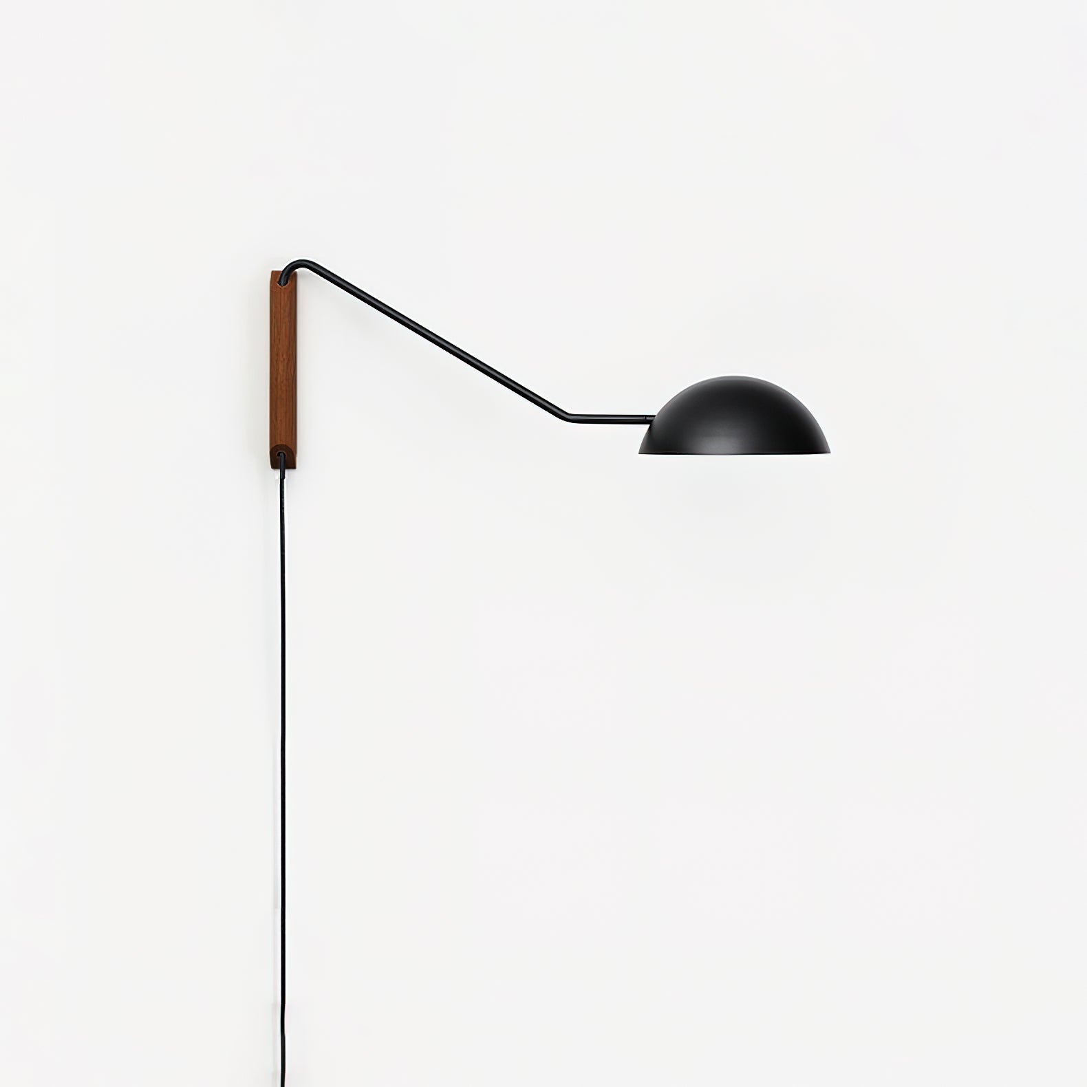 Adjustable Modern Swing Arm Wall Sconce with Dome Shade and Wooden Bracket Plug In Light