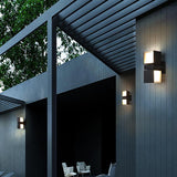 Adjustable Square Outdoor Wall Light Dual LED Up and Down Exterior Sconce in Black Aluminum