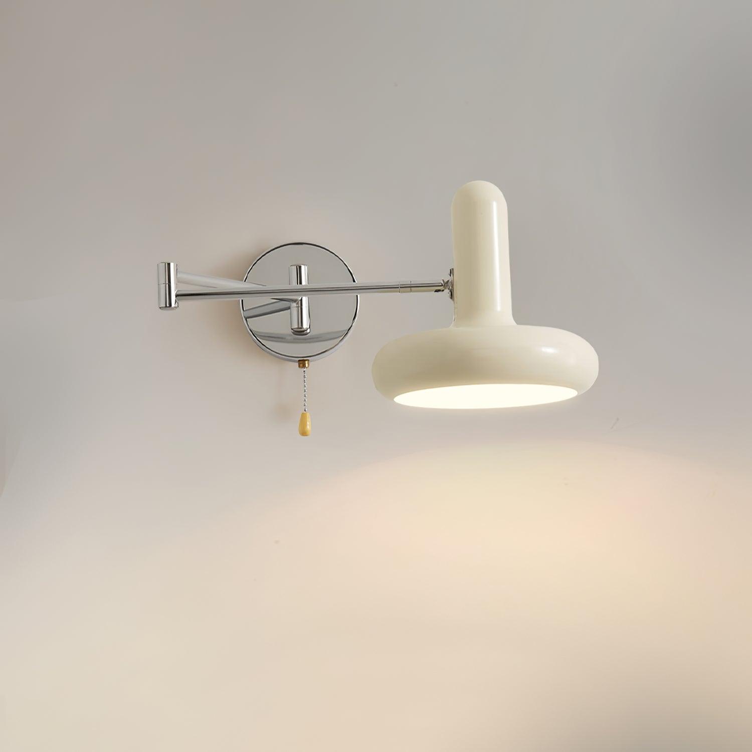 Adjustable Swing Arm Rocker Wall Lamp Sconce with Cream Shade for Interior Reading and Bedroom Lighting