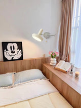 Adjustable Swing Arm Rocker Wall Lamp Sconce with Cream Shade for Interior Reading and Bedroom Lighting