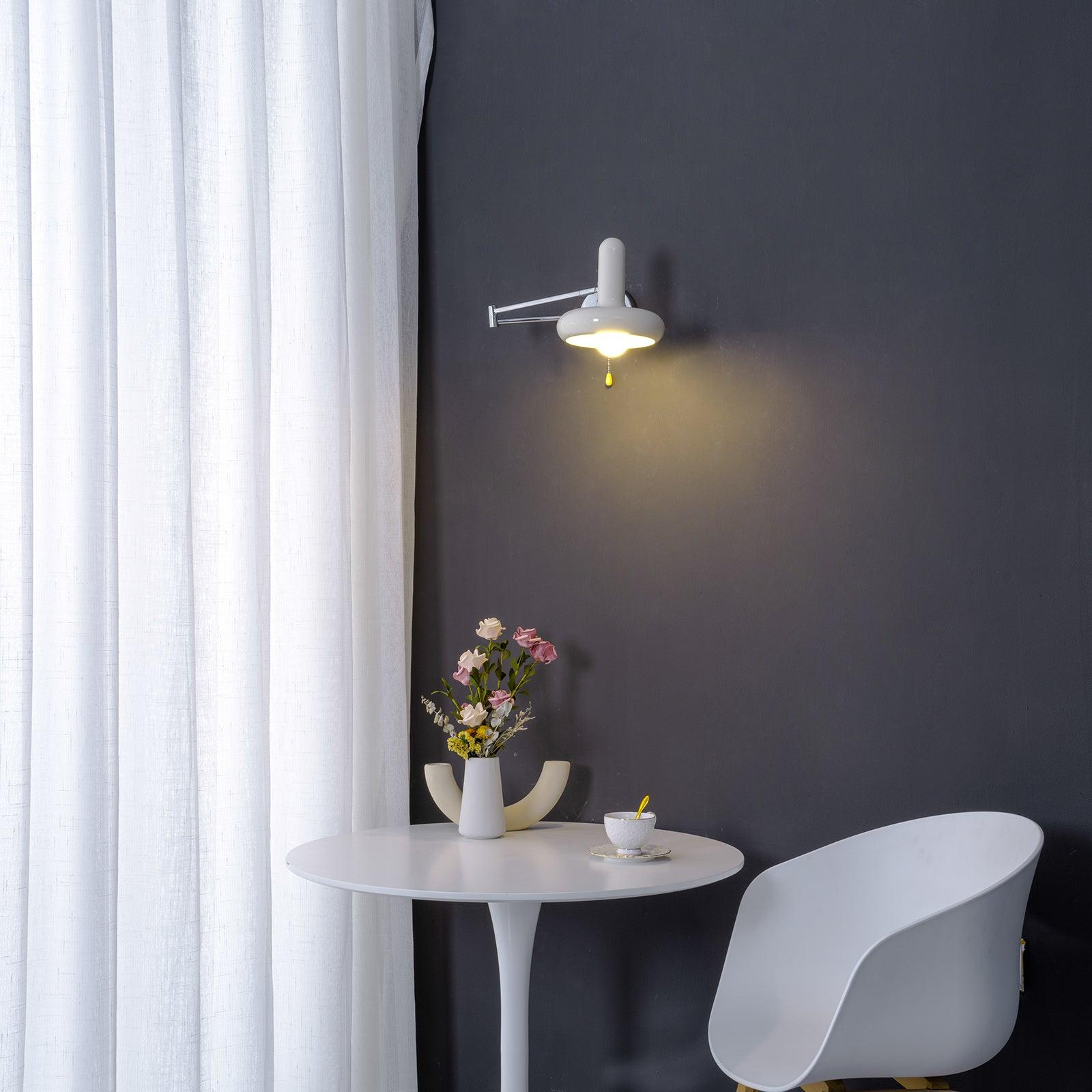 Adjustable Swing Arm Rocker Wall Lamp Sconce with Cream Shade for Interior Reading and Bedroom Lighting
