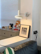 Adjustable Swing Arm Rocker Wall Lamp Sconce with Cream Shade for Interior Reading and Bedroom Lighting