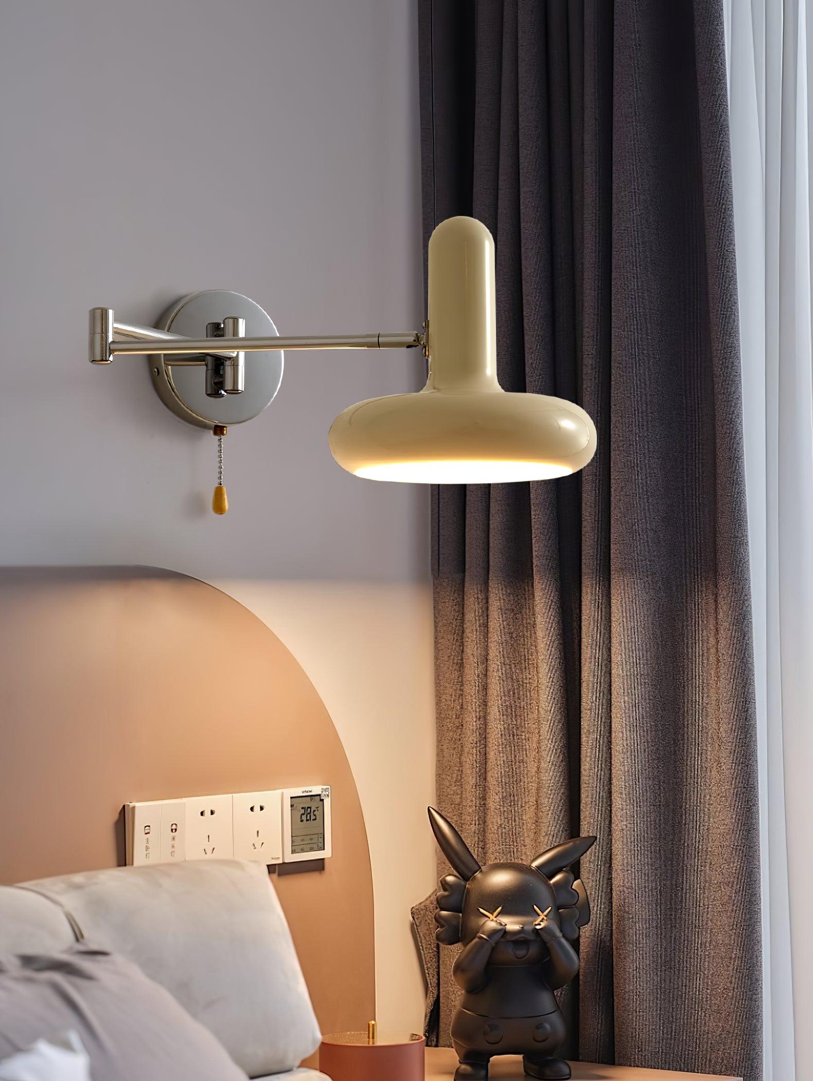 Adjustable Swing Arm Rocker Wall Lamp Sconce with Cream Shade for Interior Reading and Bedroom Lighting