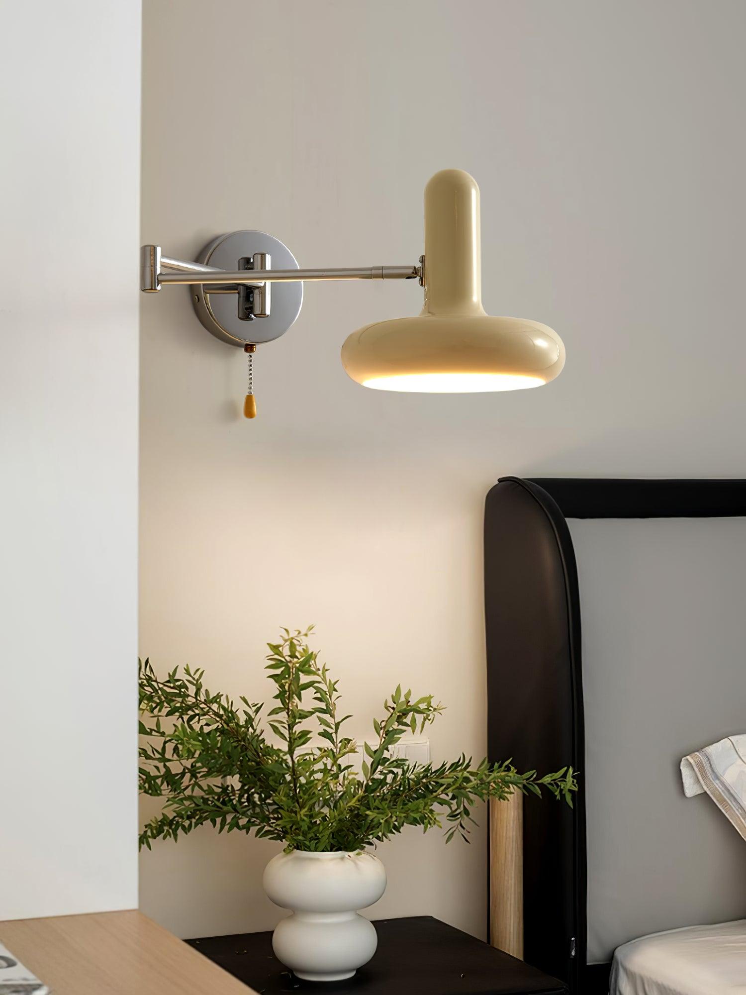 Adjustable Swing Arm Rocker Wall Lamp Sconce with Cream Shade for Interior Reading and Bedroom Lighting