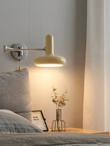 Adjustable Swing Arm Rocker Wall Lamp Sconce with Cream Shade for Interior Reading and Bedroom Lighting