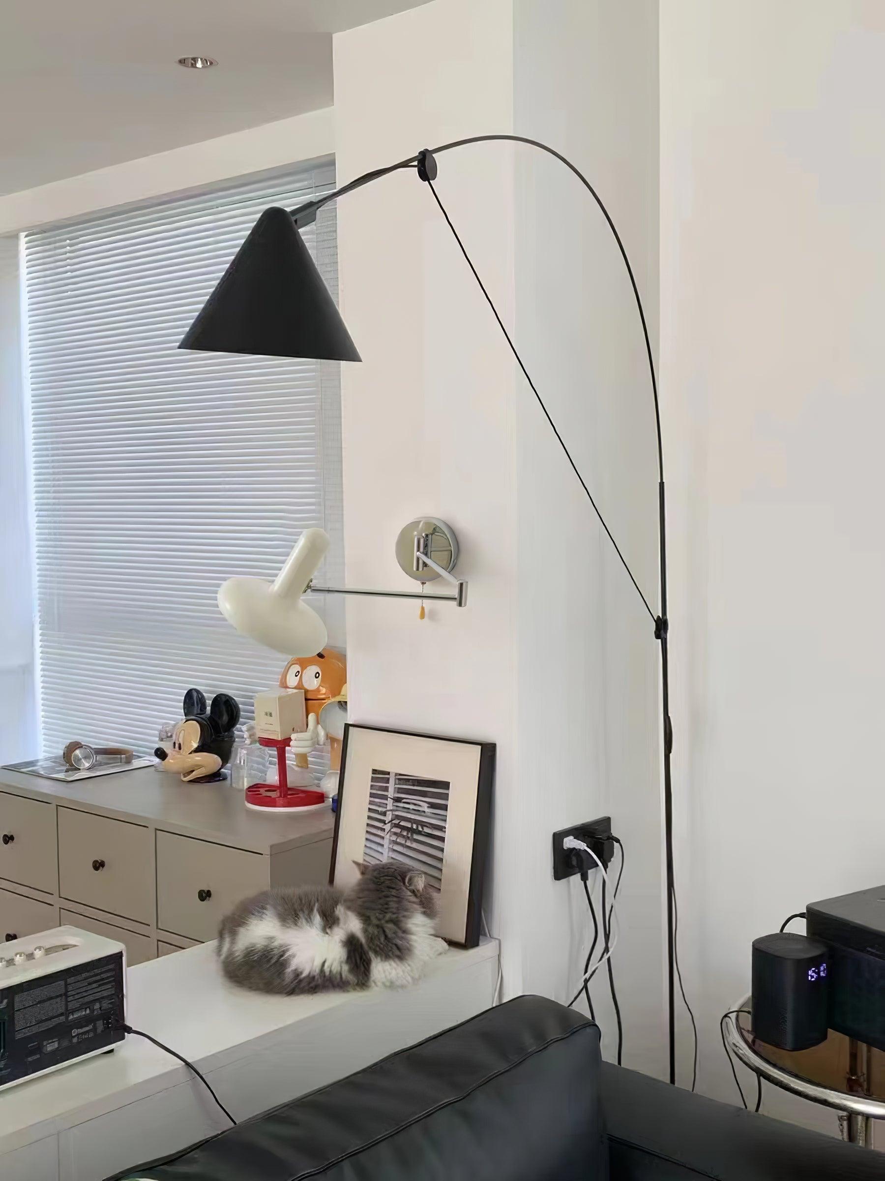 Adjustable Swing Arm Rocker Wall Lamp Sconce with Cream Shade for Interior Reading and Bedroom Lighting