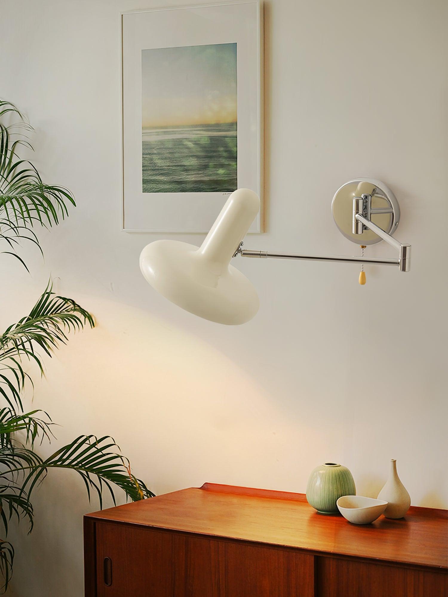 Adjustable Swing Arm Rocker Wall Lamp Sconce with Cream Shade for Interior Reading and Bedroom Lighting