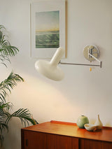 Adjustable Swing Arm Rocker Wall Lamp Sconce with Cream Shade for Interior Reading and Bedroom Lighting