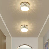 Modern LED Drum Flush Mount Ceiling Light with Geometric Hollow Design for Hallways and Entryways