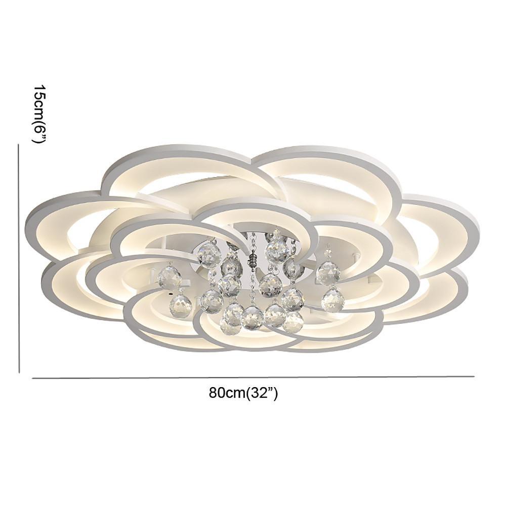 Flower Shaped LED Ceiling Light Flush Mount Fixture with Crystal Pendants for Bedroom Living Room