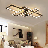 Large Modern LED Geometric Flush Mount Ceiling Light with Four Rectangles in Matte Black Finish
