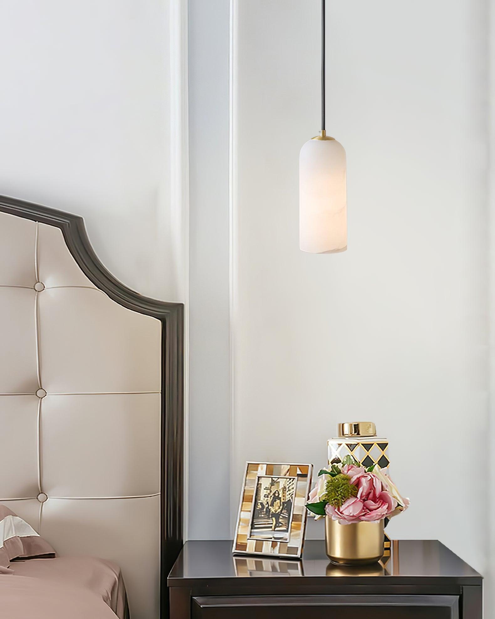 Alabaster Pendant Light Mid Century Modern Brass Hanging Lamp for Kitchen Island Foyer