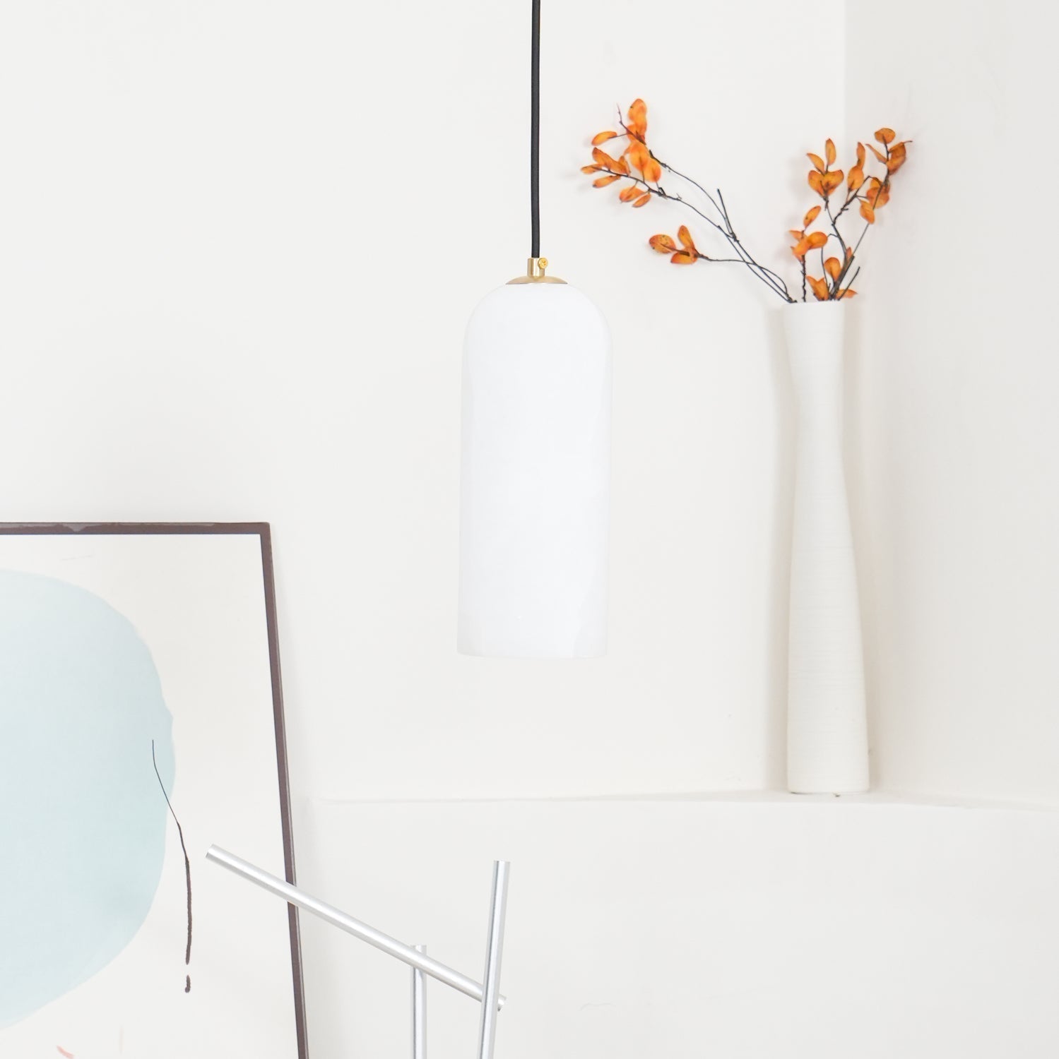 Alabaster Pendant Light Mid Century Modern Brass Hanging Lamp for Kitchen Island Foyer