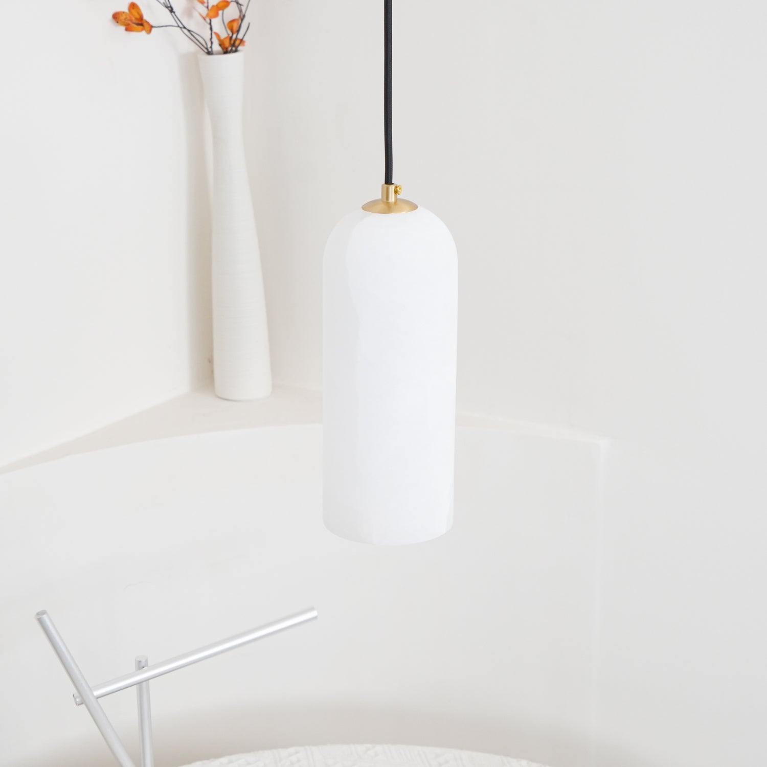 Alabaster Pendant Light Mid Century Modern Brass Hanging Lamp for Kitchen Island Foyer