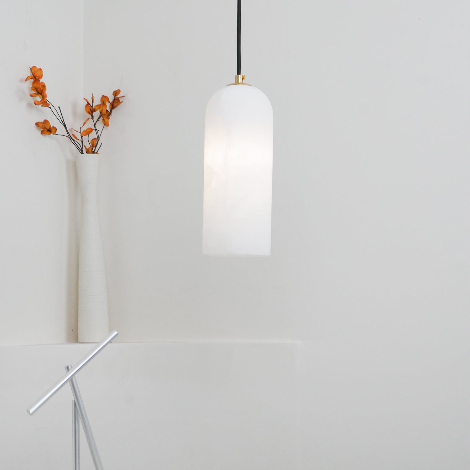 Alabaster Pendant Light Mid Century Modern Brass Hanging Lamp for Kitchen Island Foyer