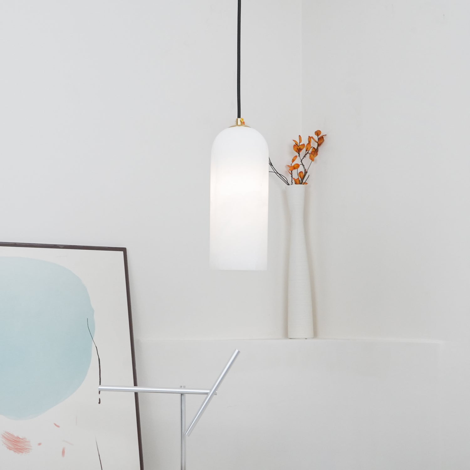 Alabaster Pendant Light Mid Century Modern Brass Hanging Lamp for Kitchen Island Foyer