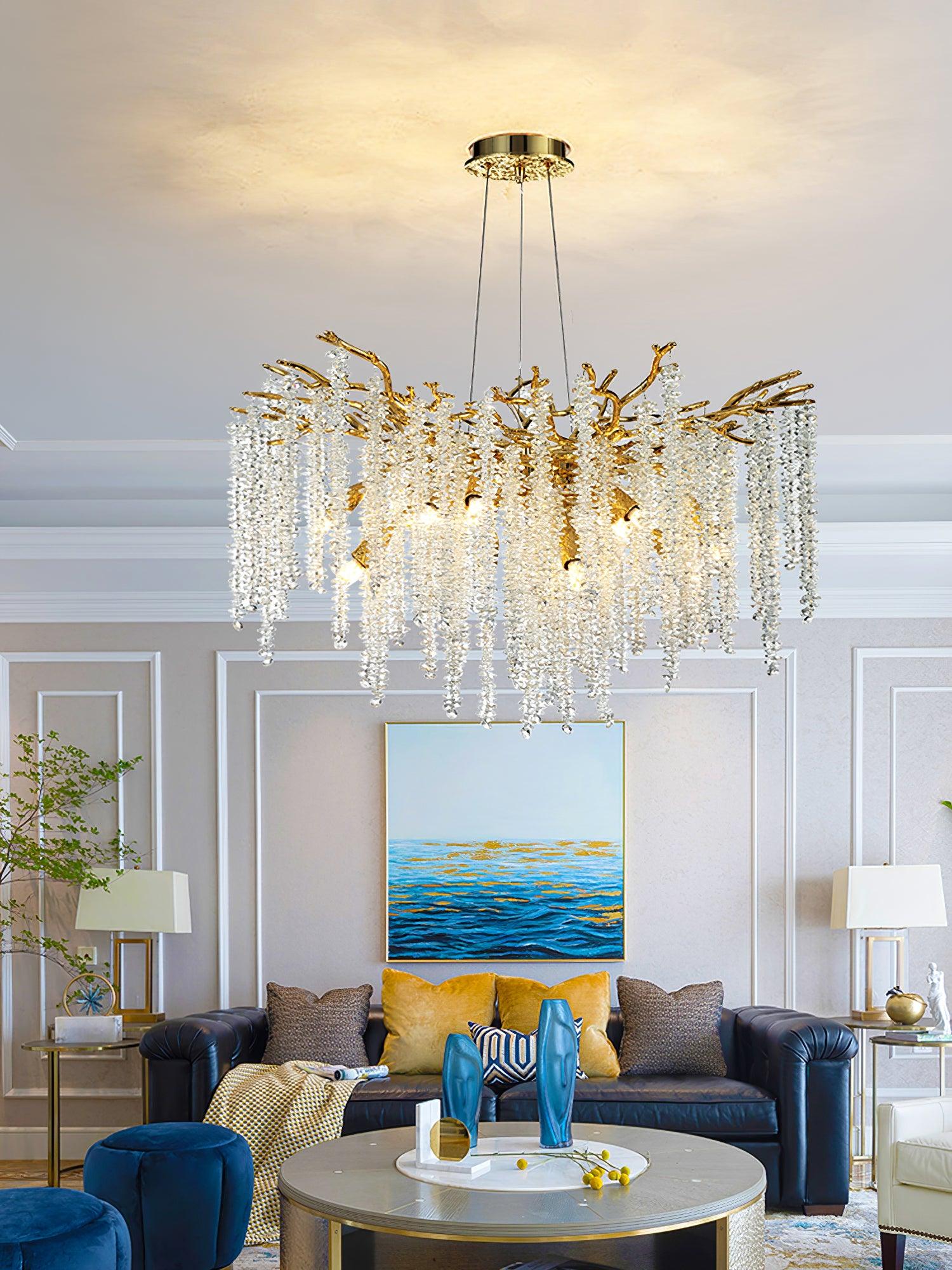Albero Modern Gold Crystal Chandelier Ceiling Light for Living Room Dining Area