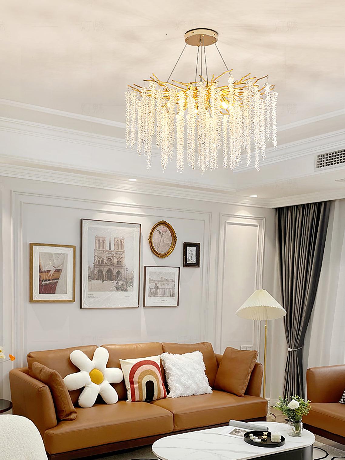 Albero Modern Gold Crystal Chandelier Ceiling Light for Living Room Dining Area