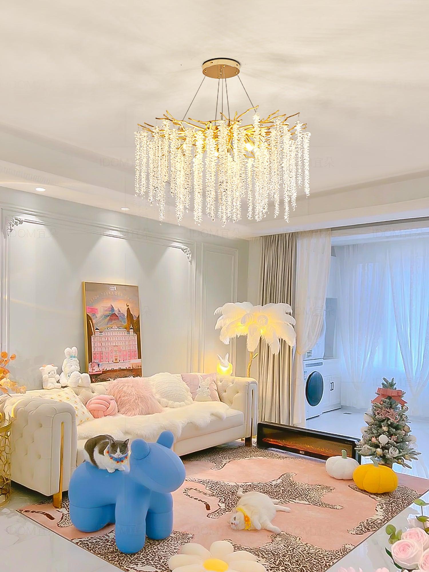 Albero Modern Gold Crystal Chandelier Ceiling Light for Living Room Dining Area
