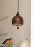 Amber Glass Dome Pendant Light with Walnut Wood Detail and Retractable Elastic Cord