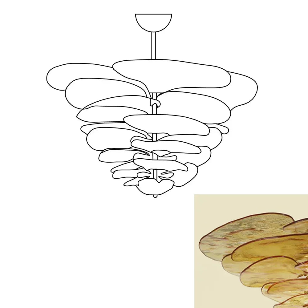 amber-glass-petal-chandelier-textured-leaf-design-modern-brass-ceiling-light-fixture