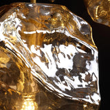 Amber Hand Blown Ice Glass Drop Pendant Light Fixture with Brass Finish