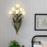 American Pastoral Floral Bouquet Wall Sconce Vintage Iron Leaf Glass Flower Light