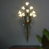 American Pastoral Floral Bouquet Wall Sconce Vintage Iron Leaf Glass Flower Light