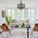 American Retro Round Iron and Crystal Chandelier Elegant Pendant Lighting for Dining Room