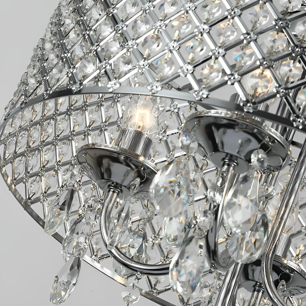American Retro Round Iron and Crystal Chandelier Elegant Pendant Lighting for Dining Room