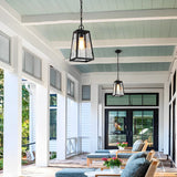 American Style Black Outdoor Chandelier Waterproof Iron and Glass LED Pendant Light for Entryway
