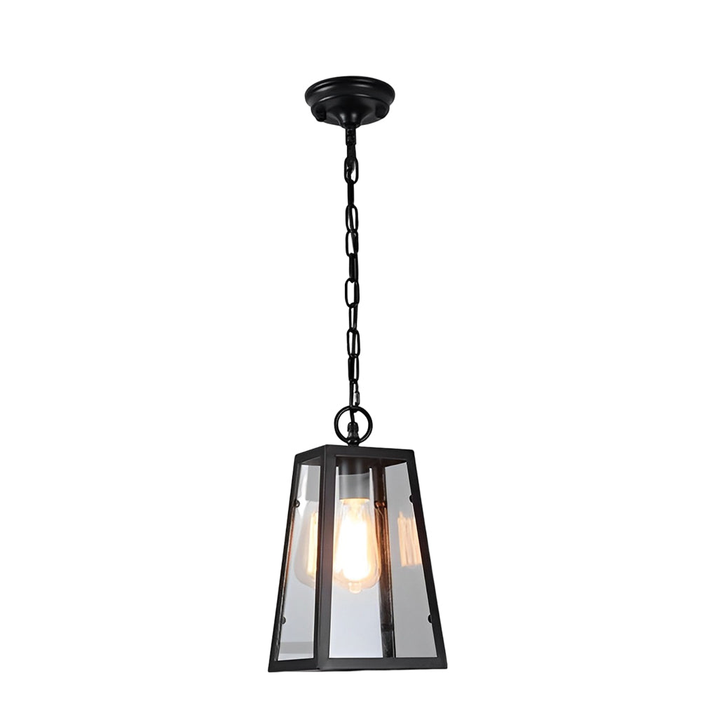American Style Black Outdoor Chandelier Waterproof Iron and Glass LED Pendant Light for Entryway