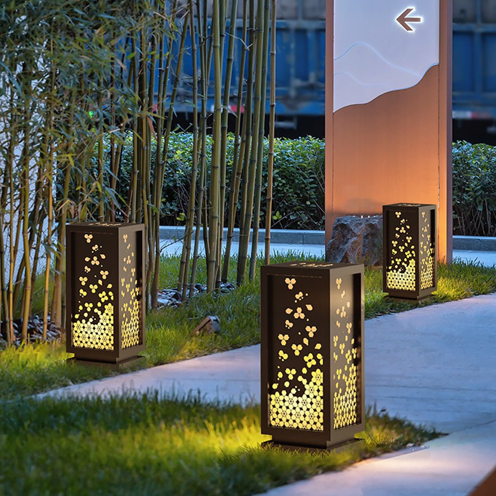 Antique Asian Hollow Carved Outdoor Post Light Waterproof Stainless Steel Landscape Pillar Lamp