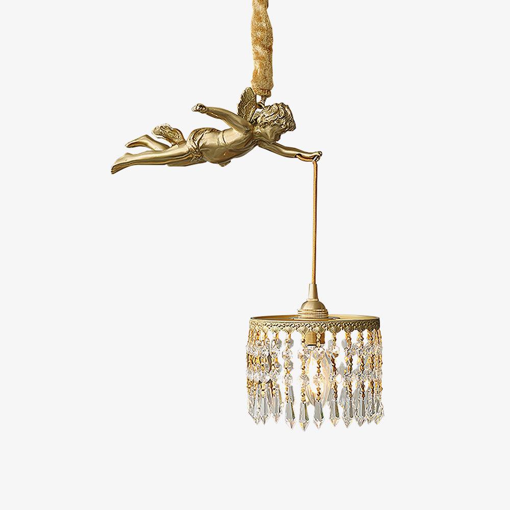 Antique Baroque Angel Crystal Pendant Light Brass Chandelier for Bedroom and Living Room