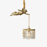 Antique Baroque Angel Crystal Pendant Light Brass Chandelier for Bedroom and Living Room