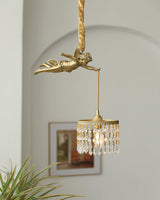 Antique Baroque Angel Crystal Pendant Light Brass Chandelier for Bedroom and Living Room