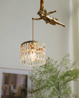 Antique Baroque Angel Crystal Pendant Light Brass Chandelier for Bedroom and Living Room