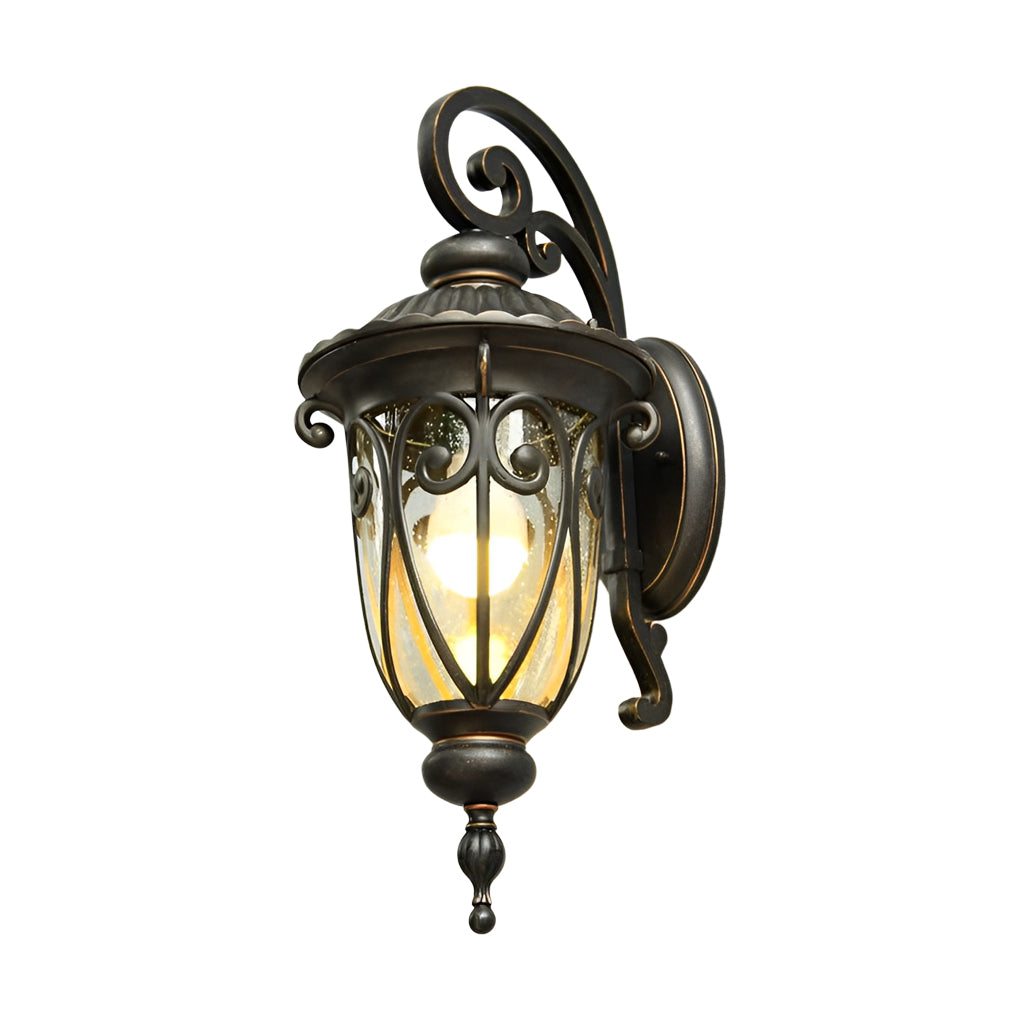 Antique Black Outdoor Wall Light Waterproof Lantern with Seeded Glass for Garden