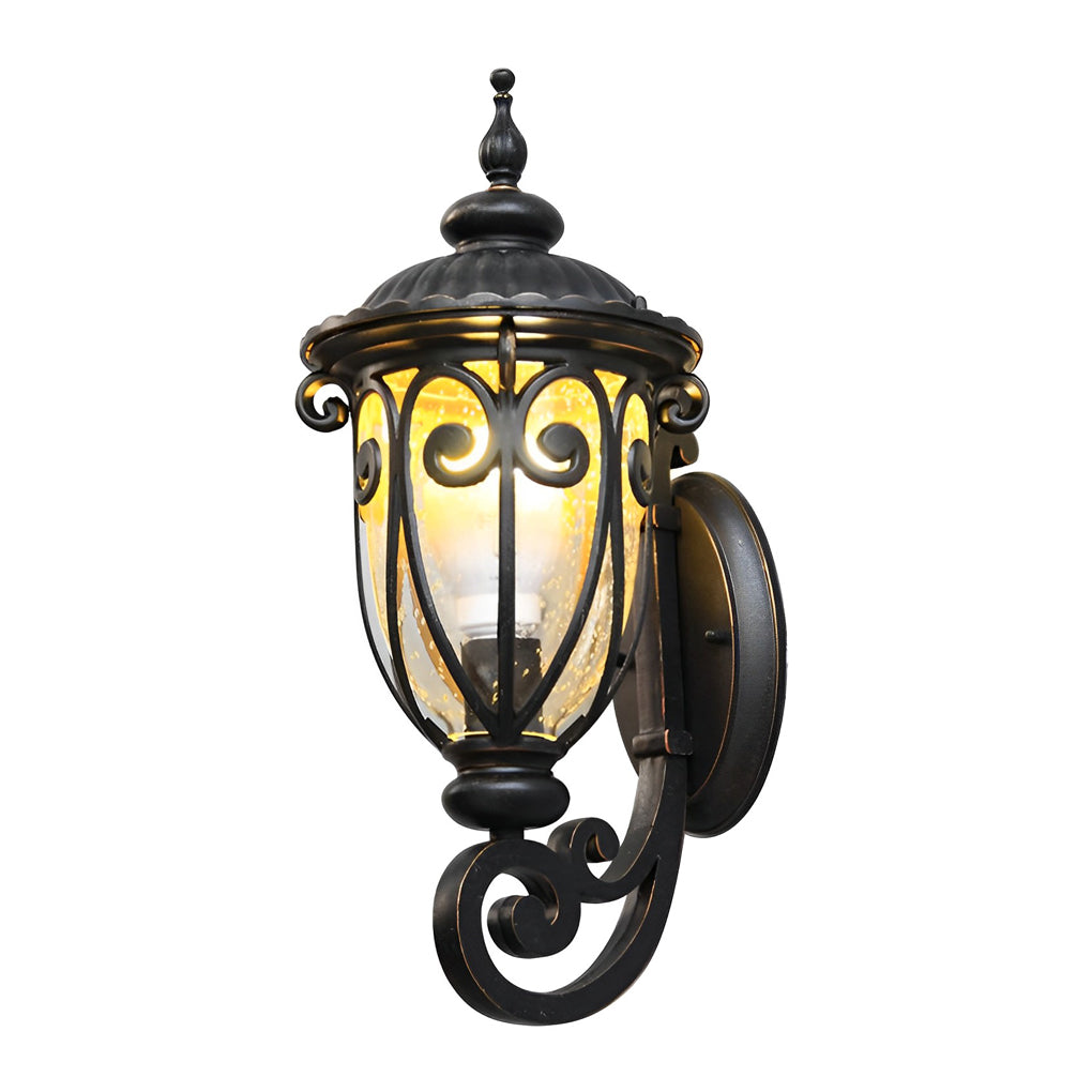 Antique Black Outdoor Wall Light Waterproof Lantern with Seeded Glass for Garden