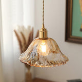 Antique Brass and Brown Glass Pendant Light Retro Amber Glass Shade Ceiling Hanging Lamp