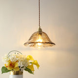 Antique Brass and Brown Glass Pendant Light Retro Amber Glass Shade Ceiling Hanging Lamp