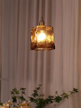 Antique Brass and Brown Glass Pendant Light Retro Amber Glass Shade Ceiling Hanging Lamp